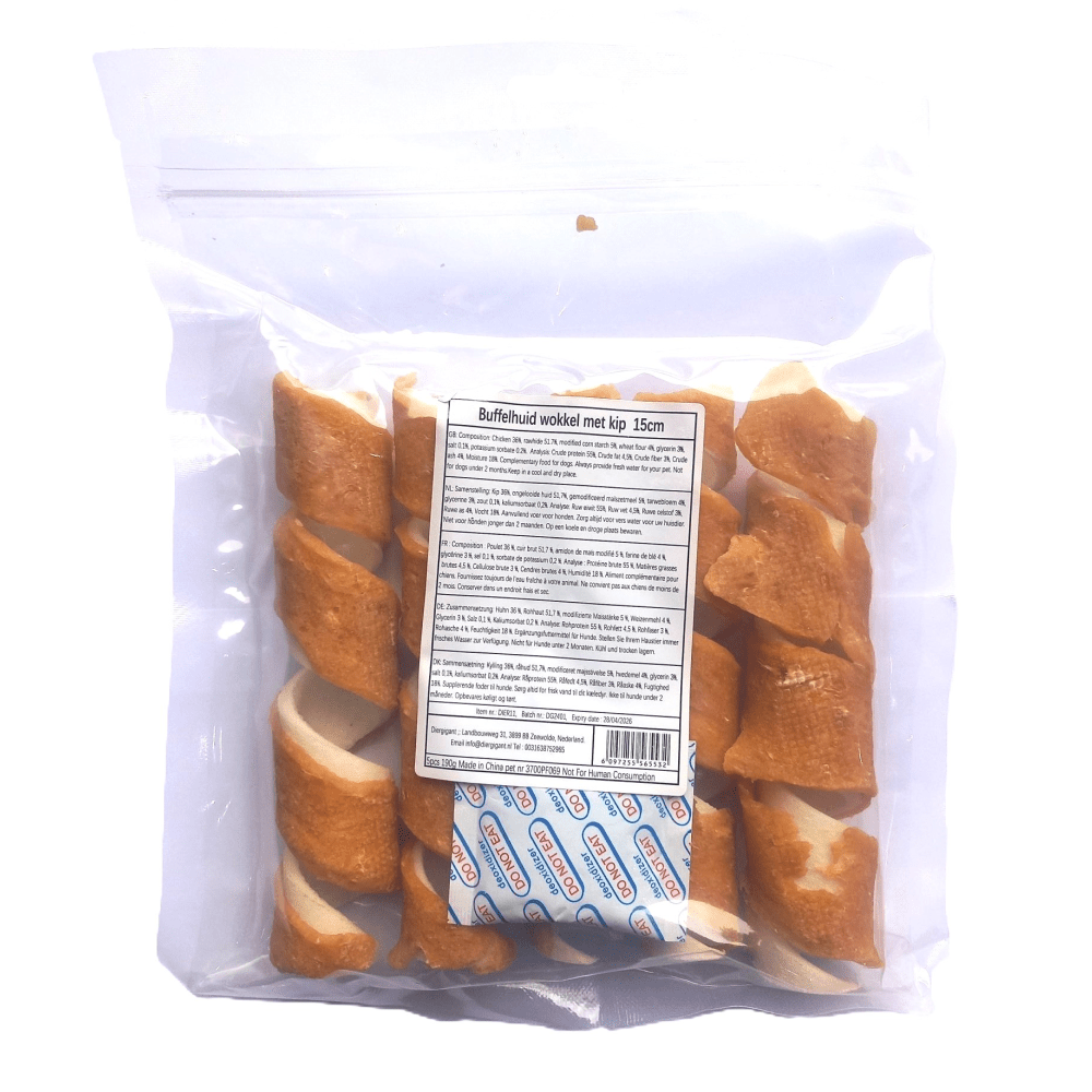 Chikko Quality - Buffelhuid Wokkel met Kip - 5 stuks - 15cm - Diergigant