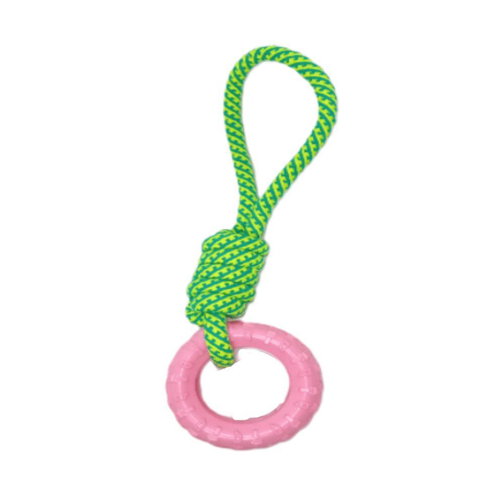 Chikko Quality - Trektouw met ring – Stevig Speeltouw - groen/roze - 39 cm