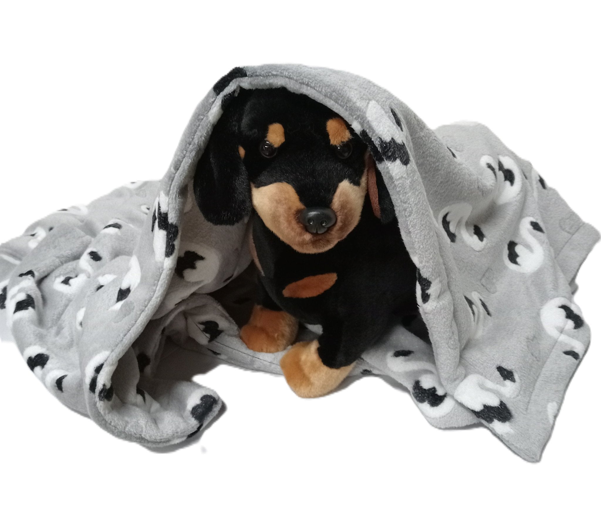 Komfortabel fleece plaid - til hunde og katte - Grå med svaner - 90x145 cm