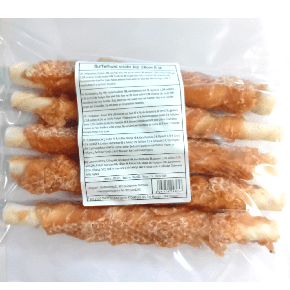 Natuurlijke Buffelhuid en Kip Sticks voor Honden - 5 stuks - Diergigant
