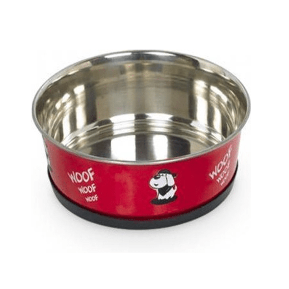 Nobby - Heavy Woof - RVS Antislip Voerbak - Rood met Hondje - Diergigant