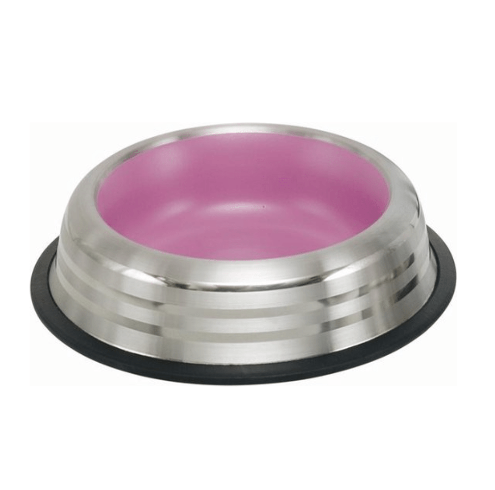 Nobby - Striped - Feed & Water Bowl with Non-Slip and Pink Powder Coating