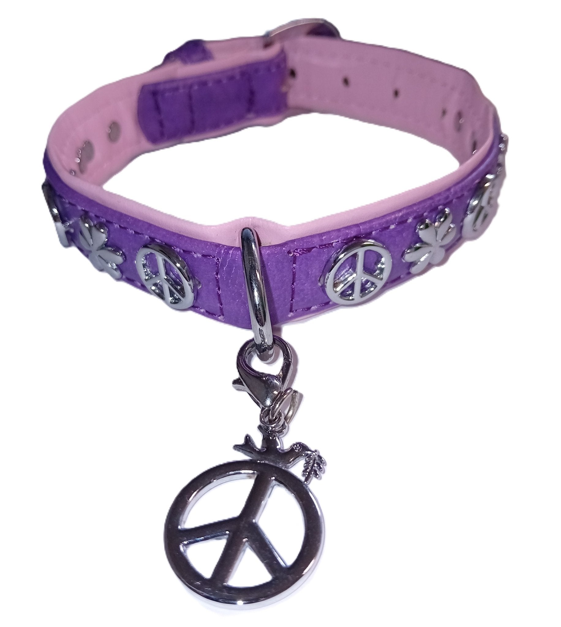 Pettarazzi - Halsband - Paars/Roze Love & Peace Artileather - 40cmx20mm