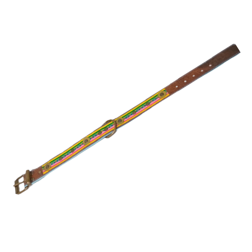 Stoere Boho - Halsband voor Honden - Unieke Artileather Stijl - Geel/Groen/Roze
