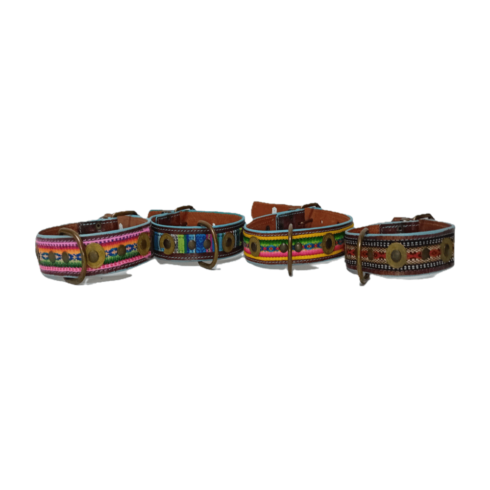 Stoere Boho - Halsband voor Honden - Unieke Artileather Stijl - Geel/Groen/Roze