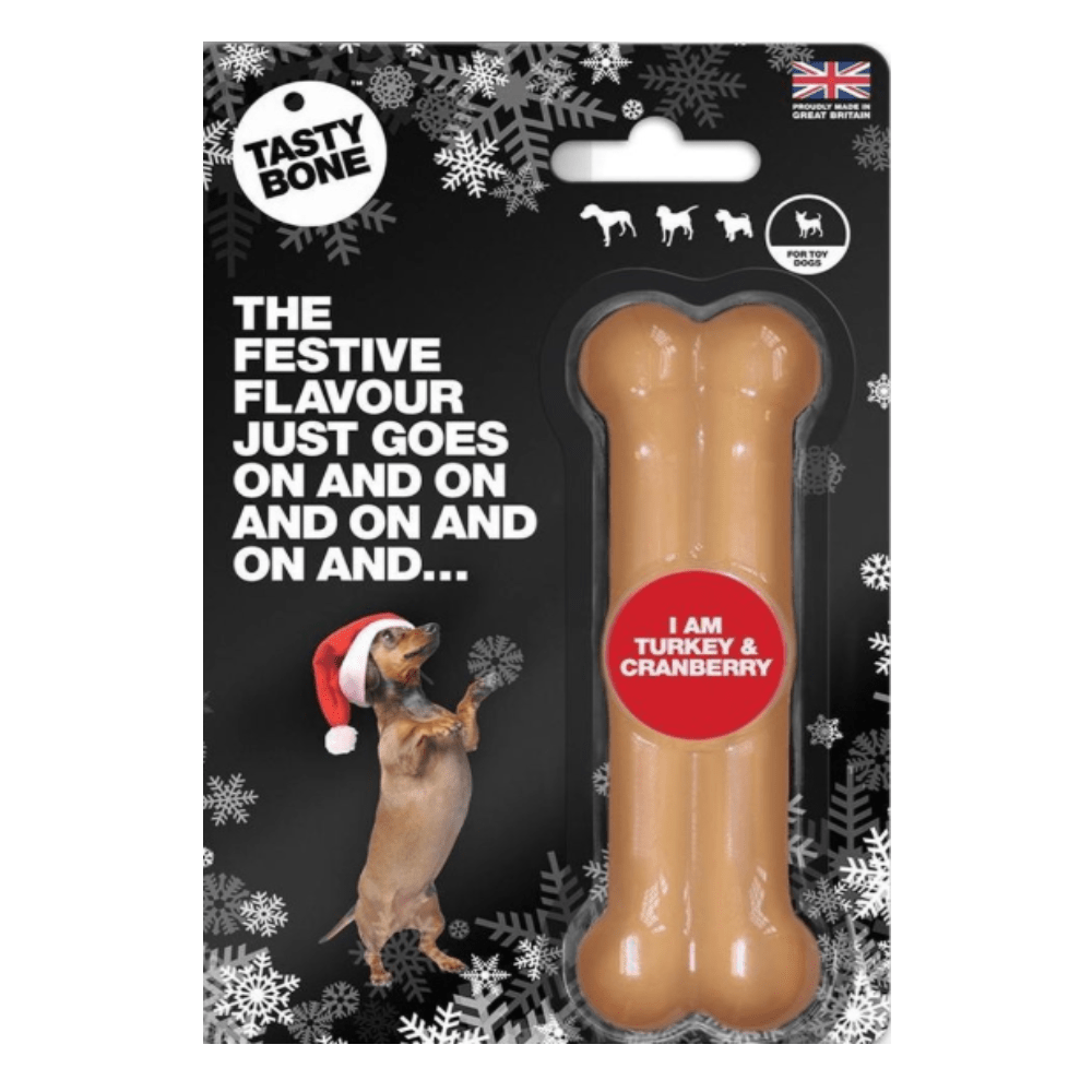 Tasty Bone - Os à mâcher - Noël - Plaisir de mâcher - Dinde/Canneberge - XS - 11cm