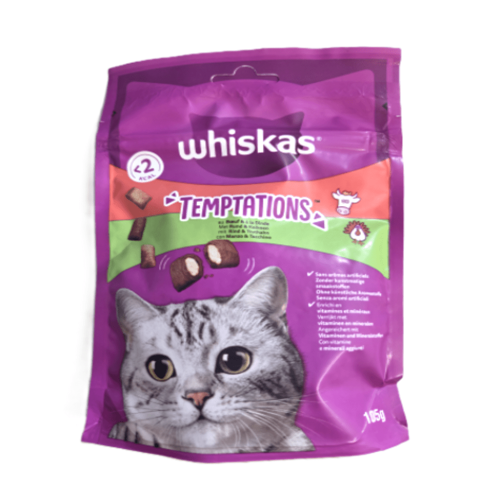 Whiskas - Temptations - Beef & Turkey - Delicious Cat Snack - 105g